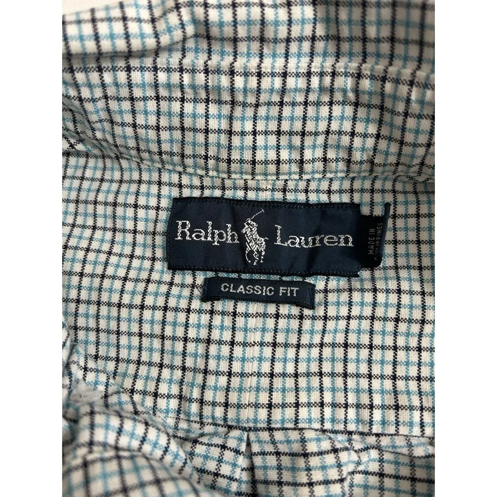 Polo Ralph Lauren Classic Fit Checkered Button Down Shirt Blue & White Large